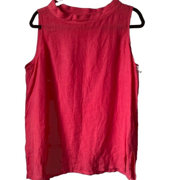 $140 Eileen Fisher Mock Neck Handkerchief Linen Tunic Sz Medium  Sleeveless - Picture 1 of 3
